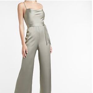 Green Express cowl neck satin jumpsuit XS adjustable straps